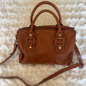 Cole Haan chestnut leather top handle / crossbody bag with gold hardware